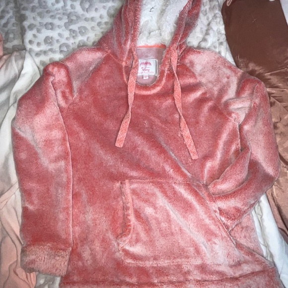 2pc*BUNDLE* BLUSH PINK & PEACH -plush pullover hoodie & sweater Jacket YOUTH S - Picture 2 of 10